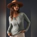 By Anthropologie Ribbed Henley Top in Sage Green Size L
