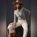 By Anthropologie Ribbed Henley Top in Sage Green Size L