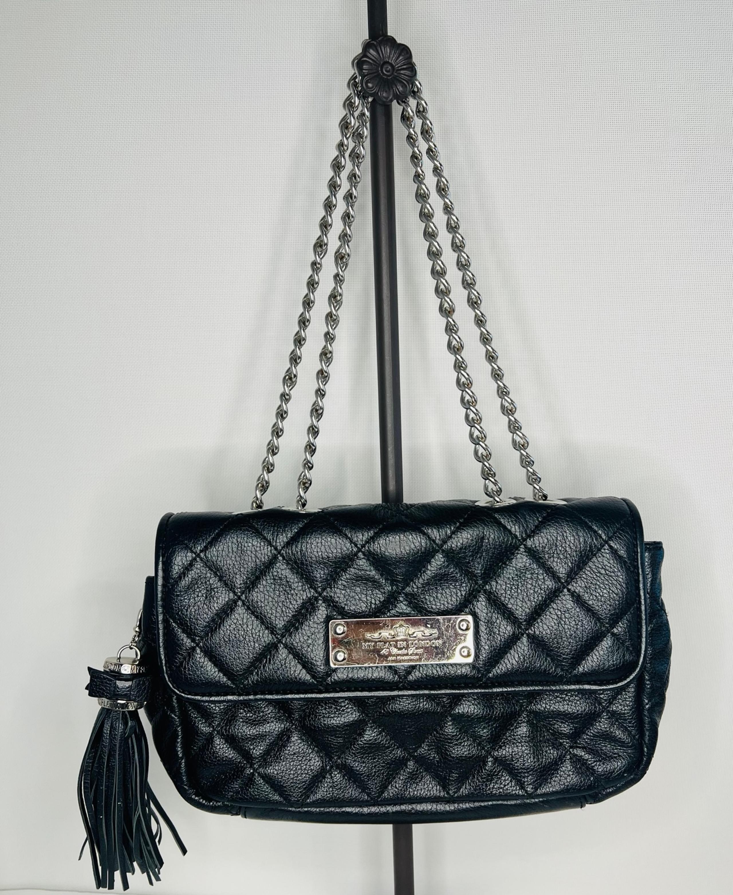 My Flat In London LADY BUCKLEY Black Quilted Leather Bag $285 Bow Crown