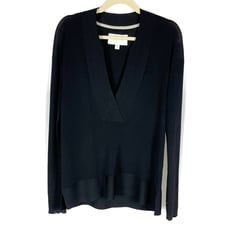 Brochu Walker Landers Sweater Top Black Deep Vee Pullover Long Sleeve Sz S