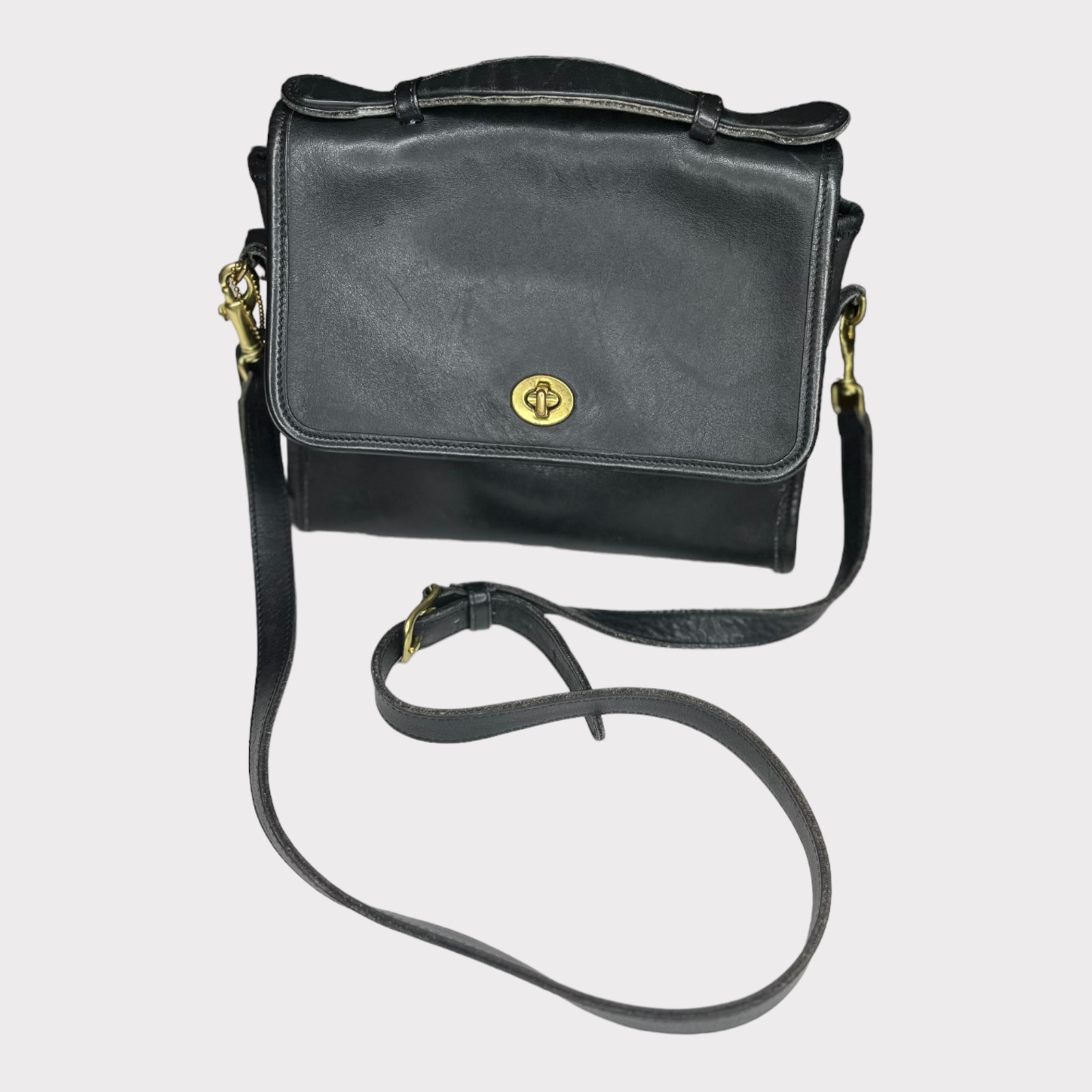 Coach Black Leather square Crossbody Satchel