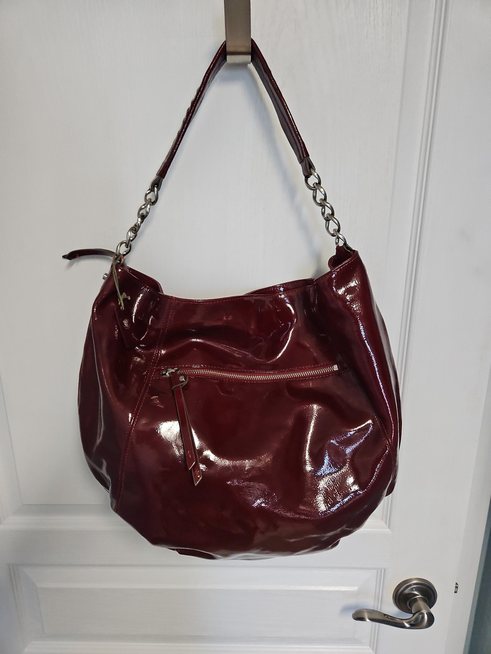 Liz Claiborne Deep Red Ruby Patent Leather Hobo Shoulder Bag