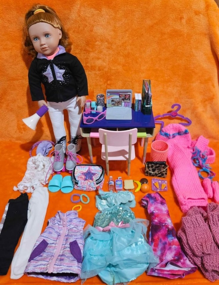 Our Generation School Desk + Doll + Clothes & Accessories Bundle