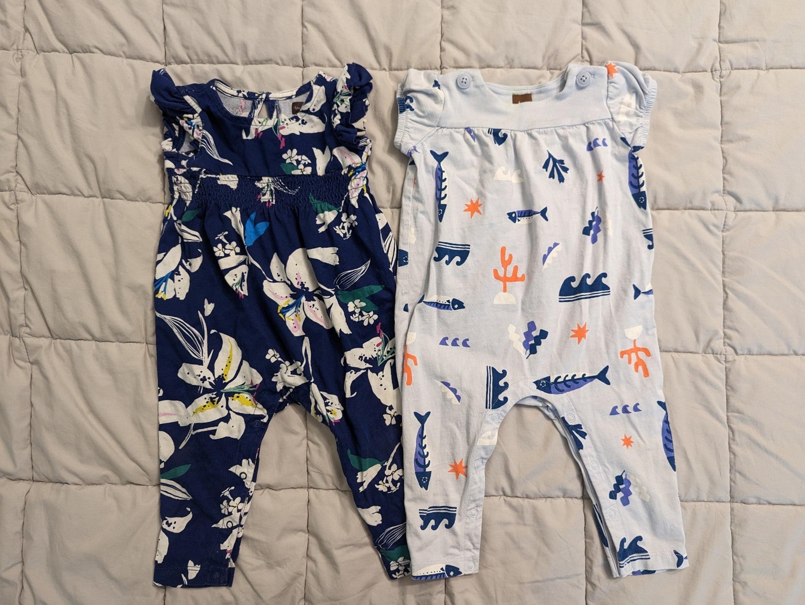 Tea Collection sleeveless long romper set size 9-12
