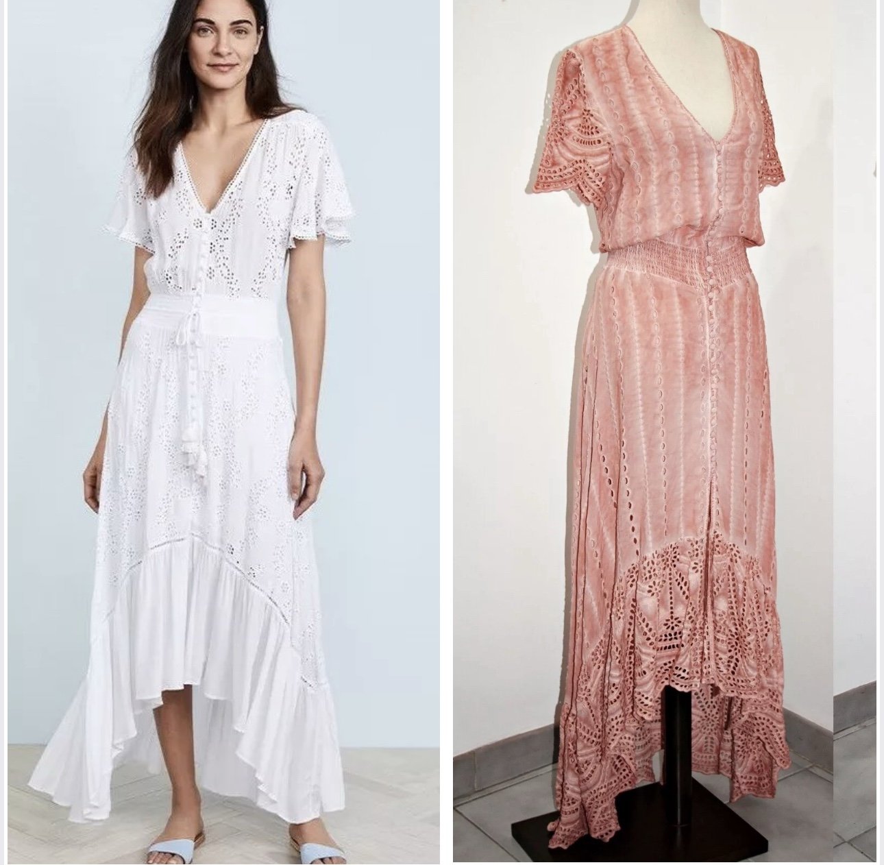 YOUNG FABULOUS & BROKE NWT! Costa Eyelet Tie Dye Pink High-Low Maxi Dress