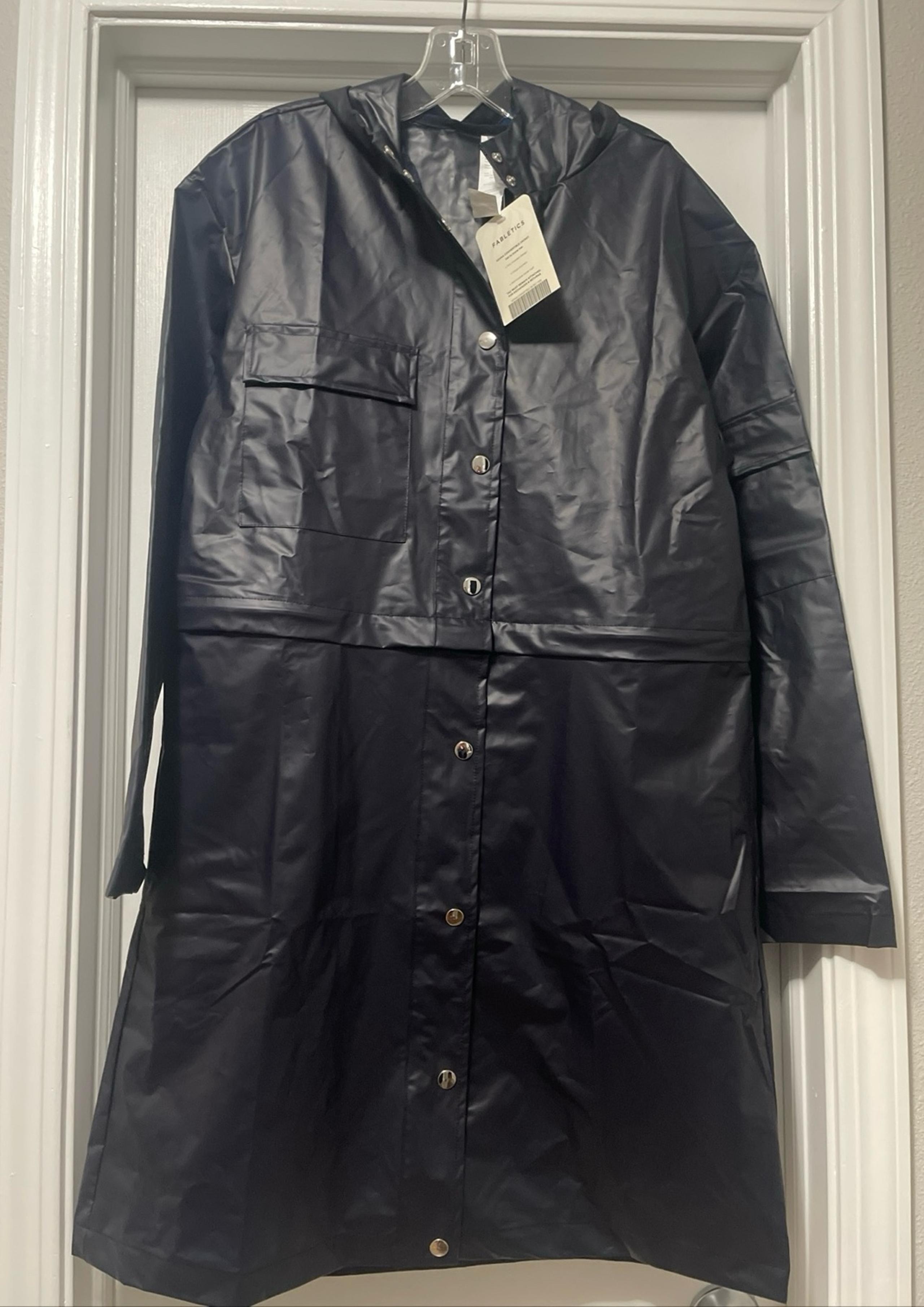Fabletics Women's M Kenna Convertible Jacket Deep Navy Windproof Hood Pockets