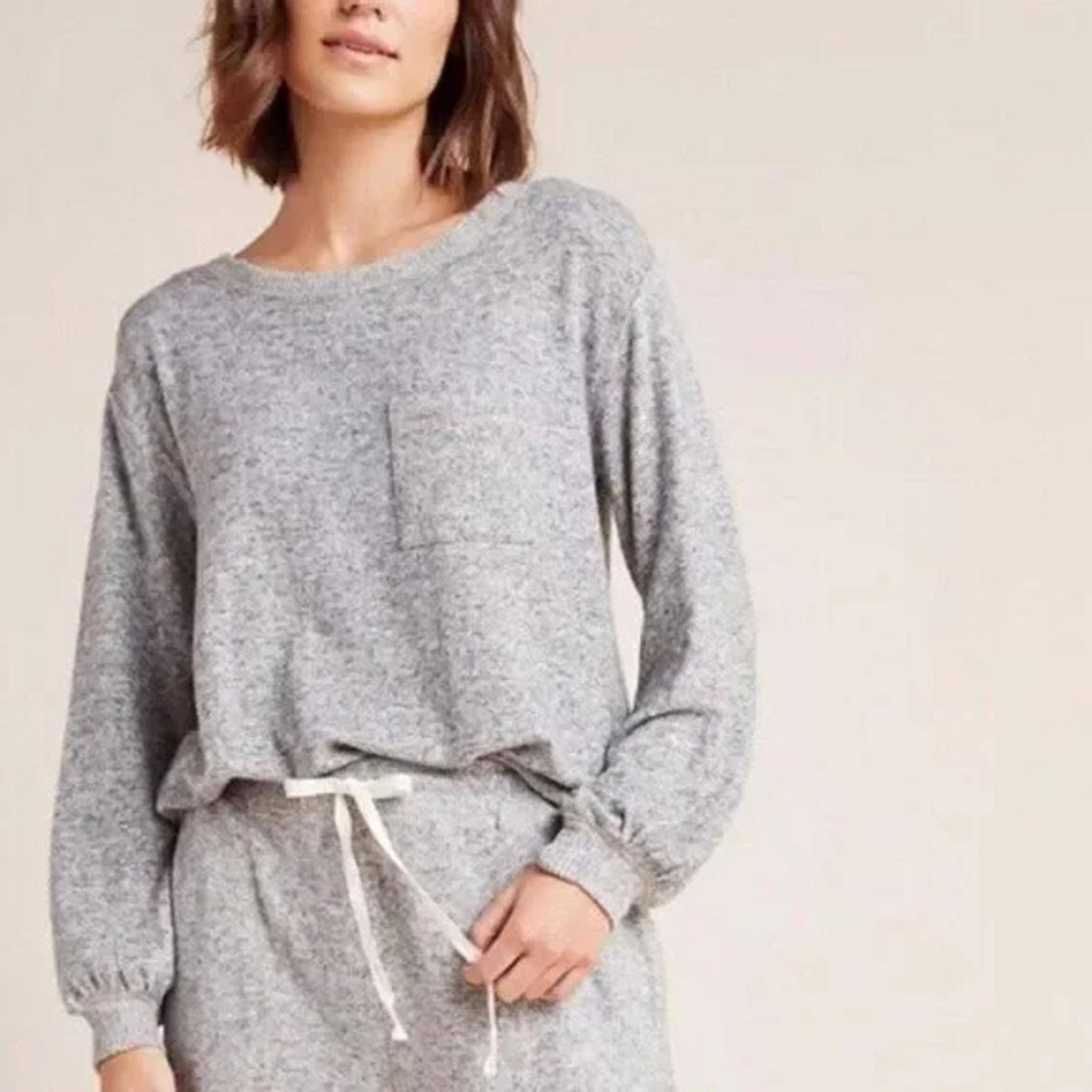 Anthropologie Sweater Womens Medium Hacci Gray Pocketed Sweatshirt Crew Neck