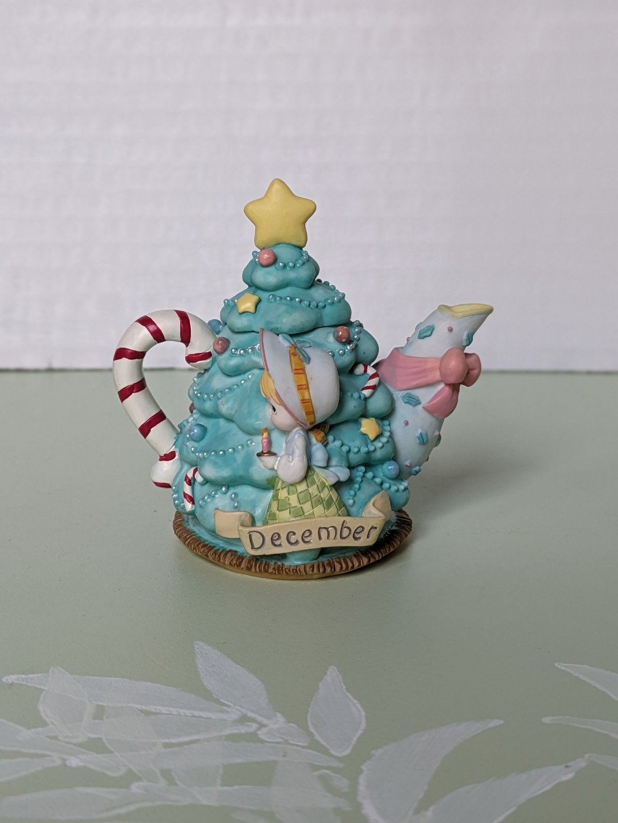 Precious Moments December Christmas Tree Teapot Figurine Vintage Collectible