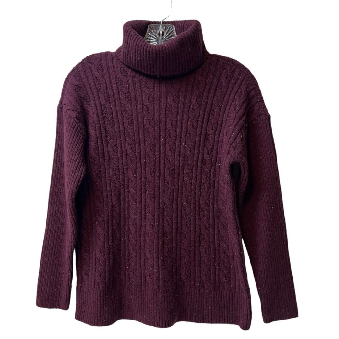 Talbots Petite Cable Knit Pima Cotton Turtleneck Sweater Burgundy Size Mp