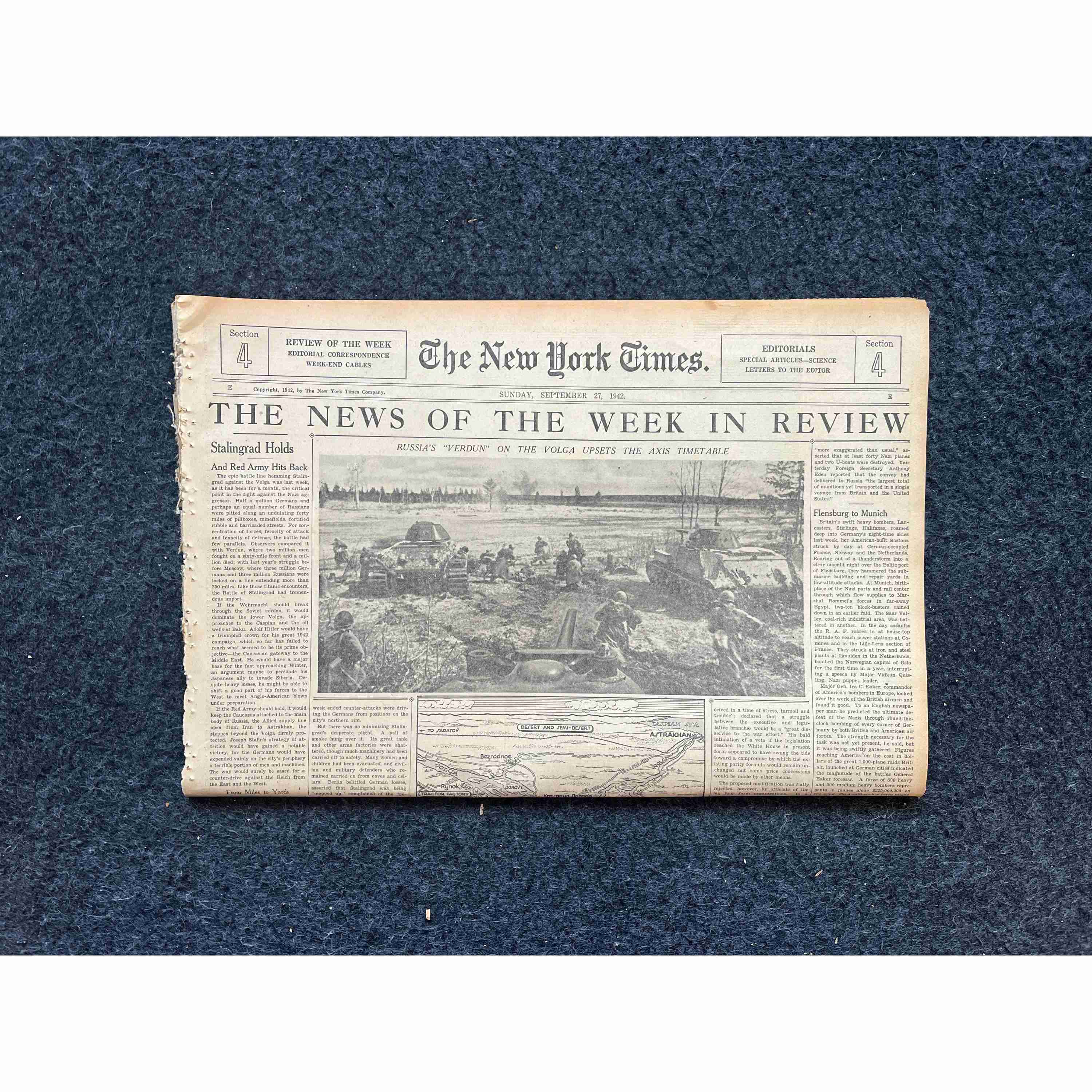 1942 USSR Holds At Volga WW2 Early Vintage Newspaper, Wall Decor, Gifts for him