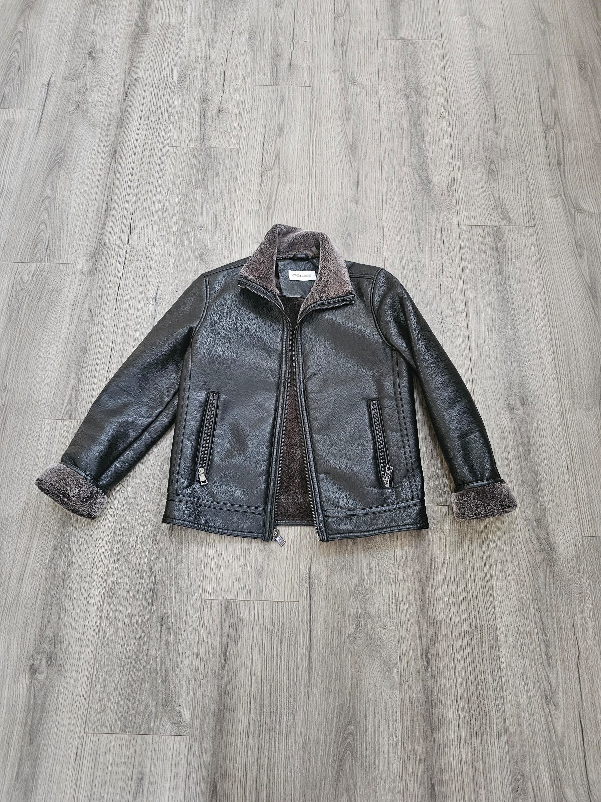 Calvin Klein Leather Bomber Jacket Mens Size Small
