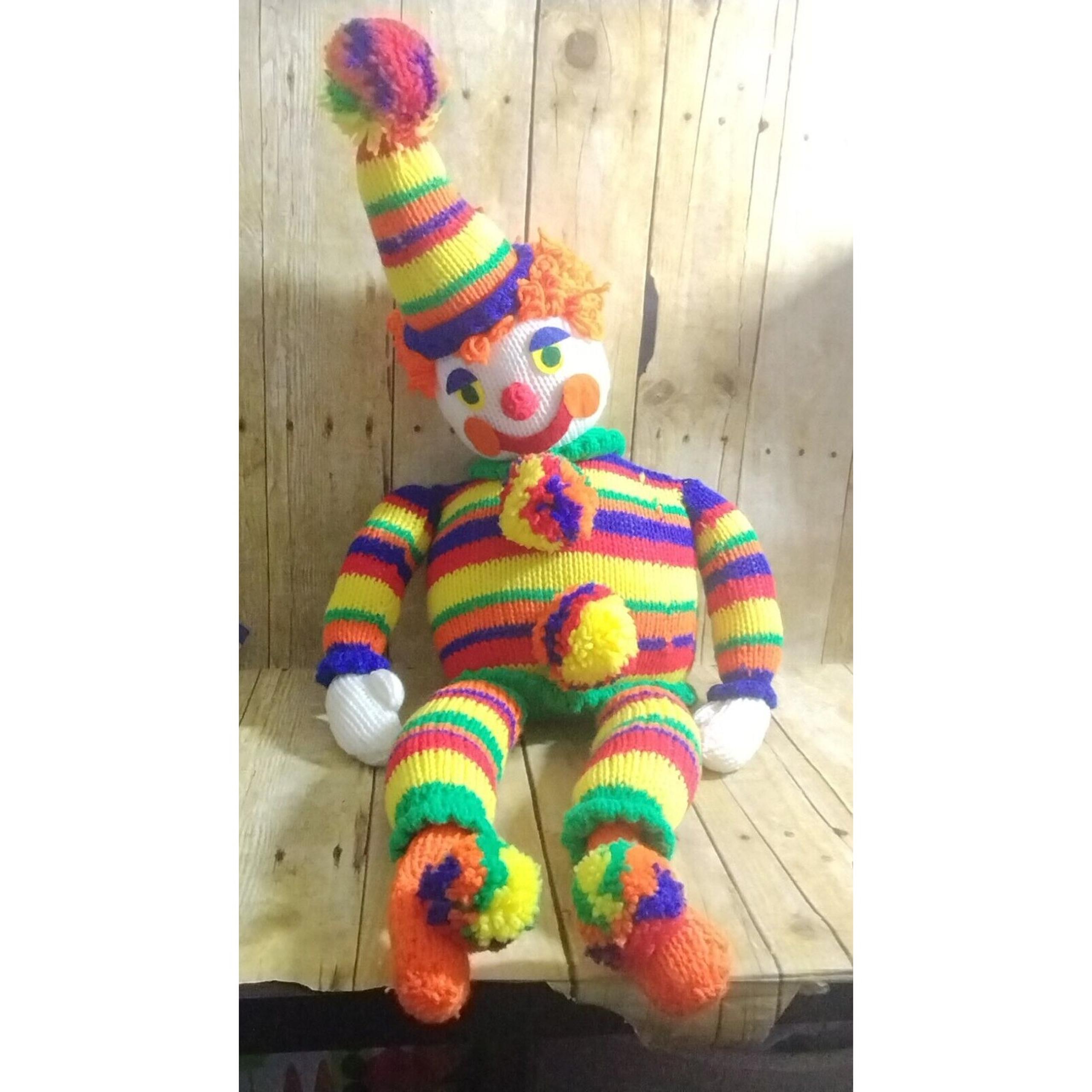 UNIQUE Vtg Crochet Knitted CLOWN Big Creepy Happy 35" Plush