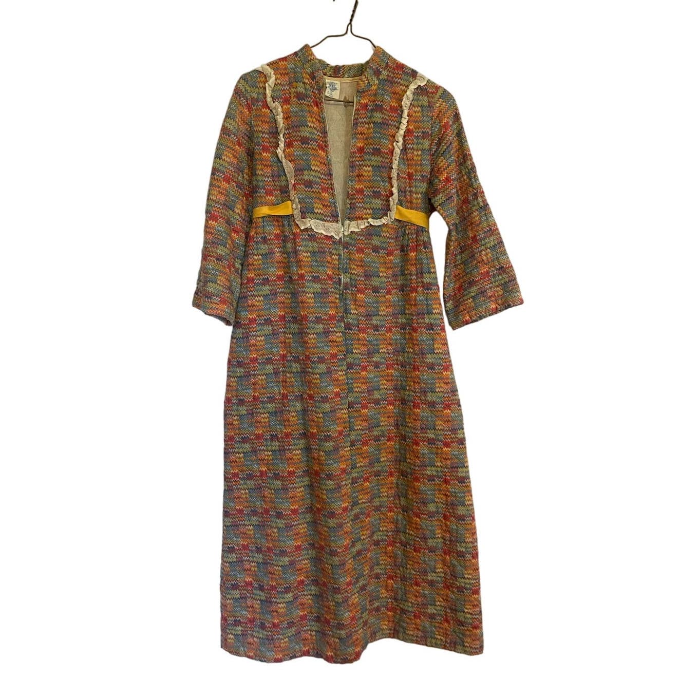 Vintage House Coat Colorful Quilted Robe Zip Up Size 16 (Fits like M/L) 60s 70s