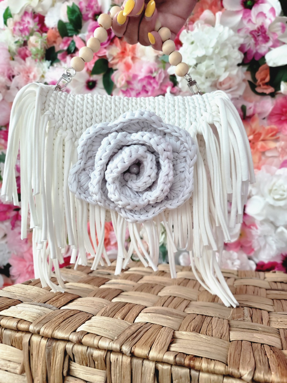 Luxury Handmade Crochet boho handbag in Vanilla made in Poland