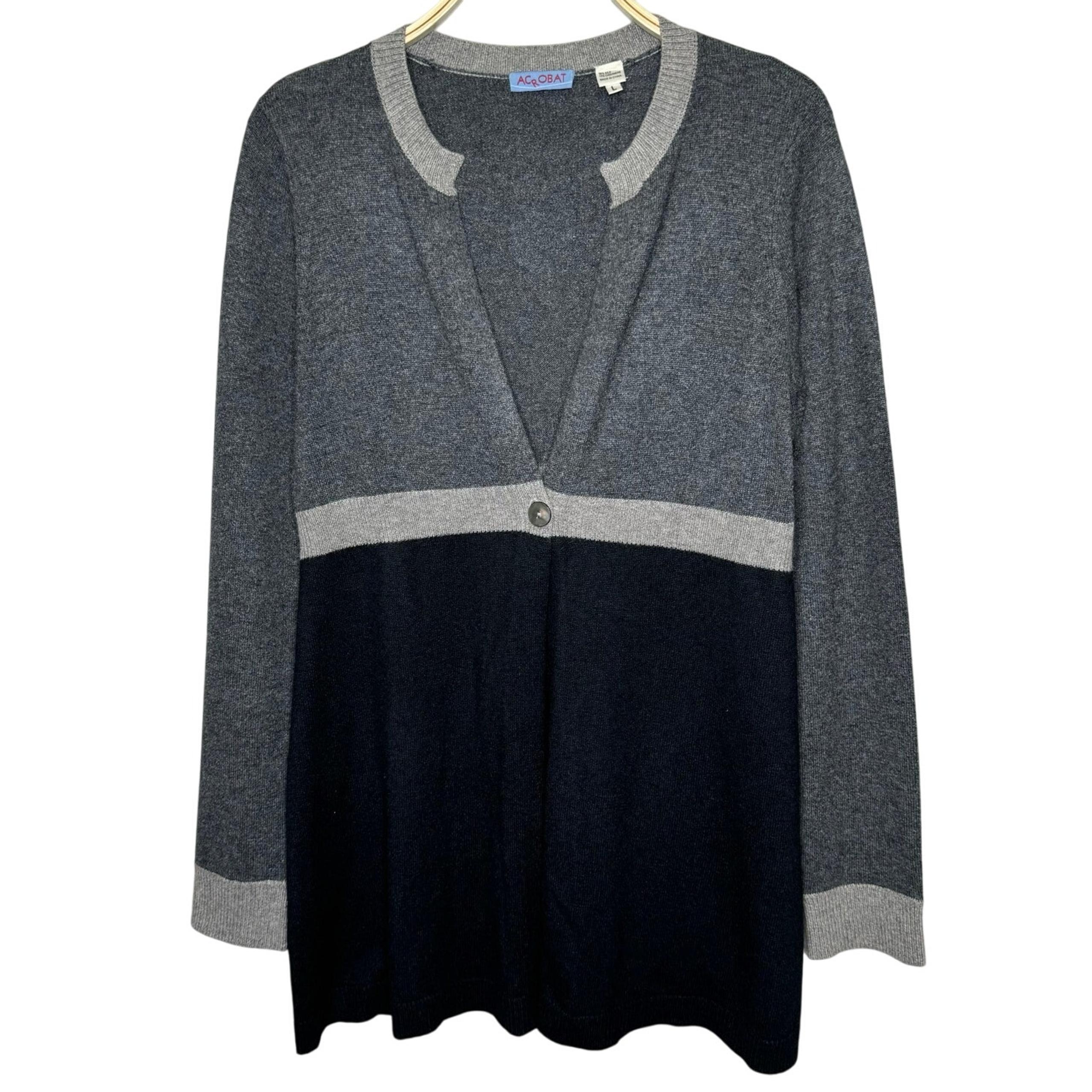 Acrobat Women Cardigan Sweater Large Grey Black Silk Cashmere Soft Cozy Layering