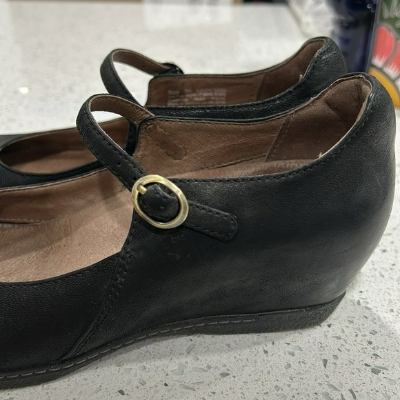 Dansko Loralie Black Leather Wedge Heel Mary Jane Comfort