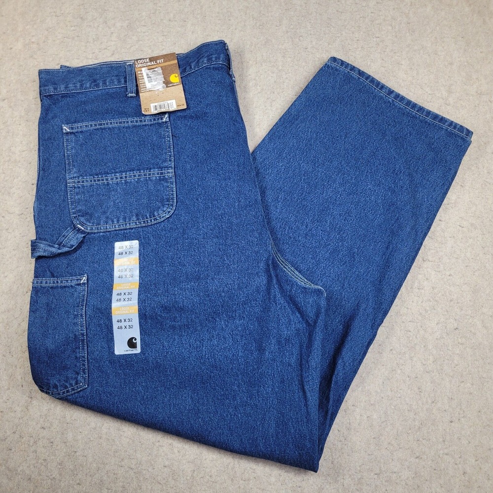 NWT Carhartt Mens Loose Original Fit Work Dungaree Blue Jeans B13-DST Size 48x32