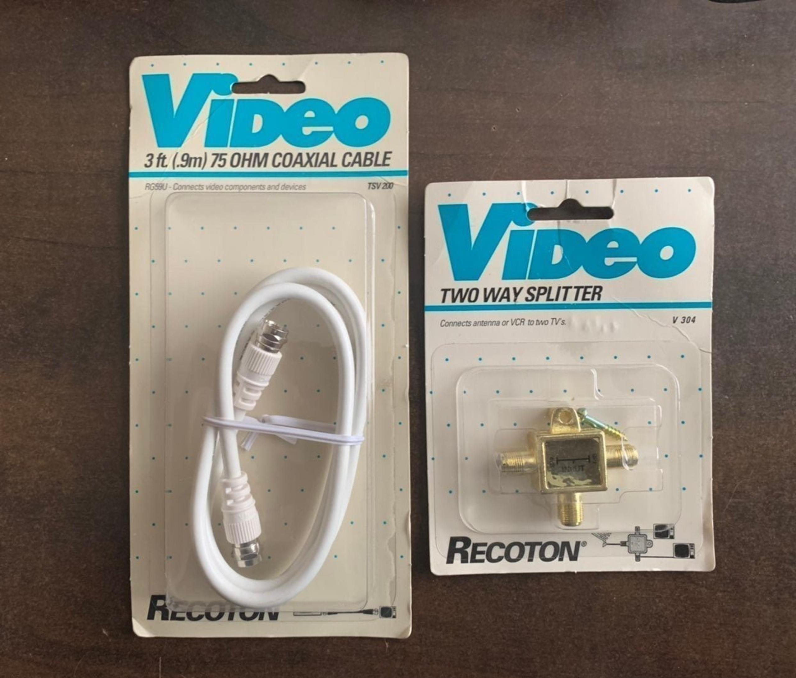 Recoton Video Coaxial Cable & 2 Way Splitter BRAND NEW IN BOX - FREE SHIPPING