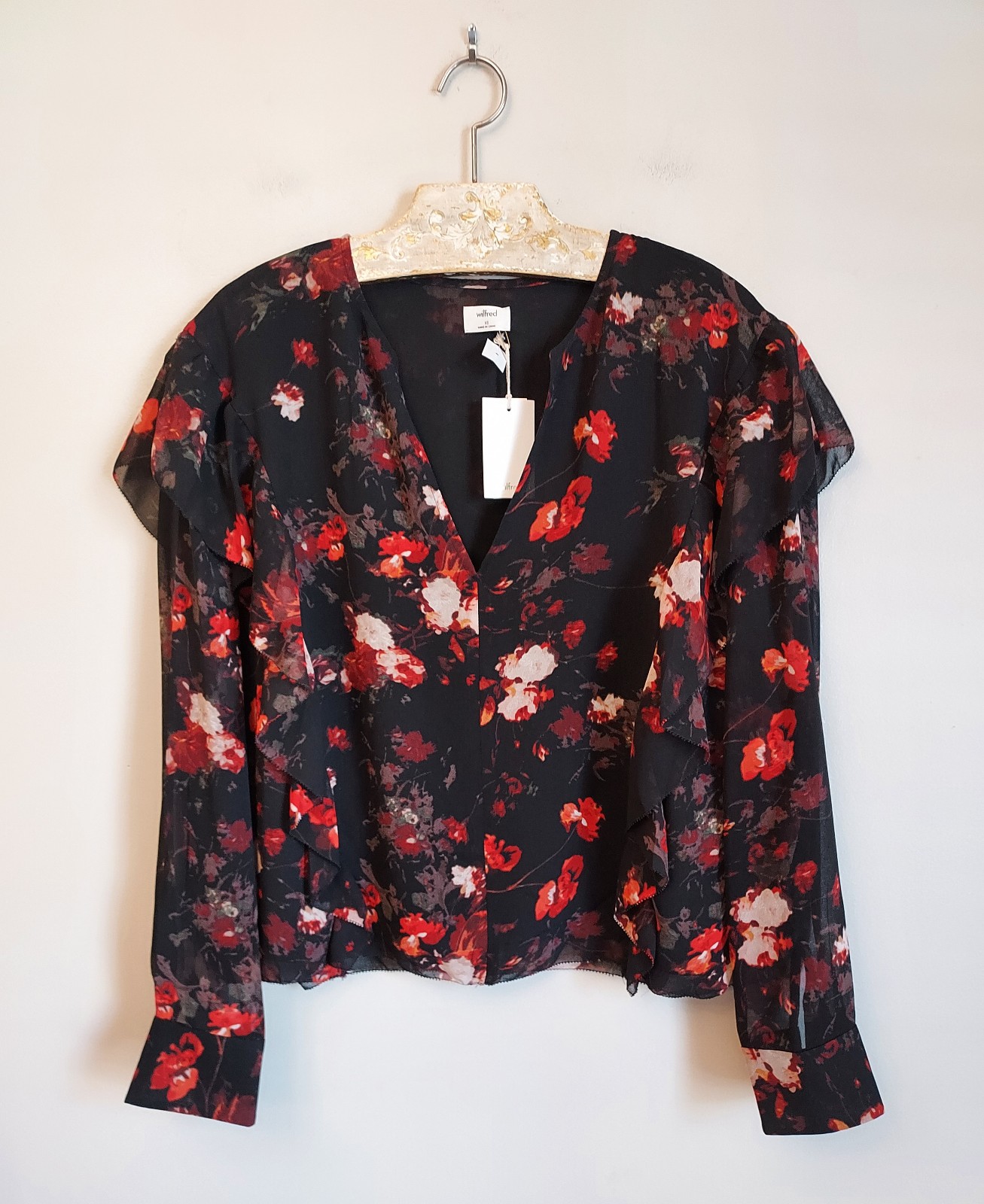 Aritzia Wilfred Lilas Black Floral Blouse Size XS
