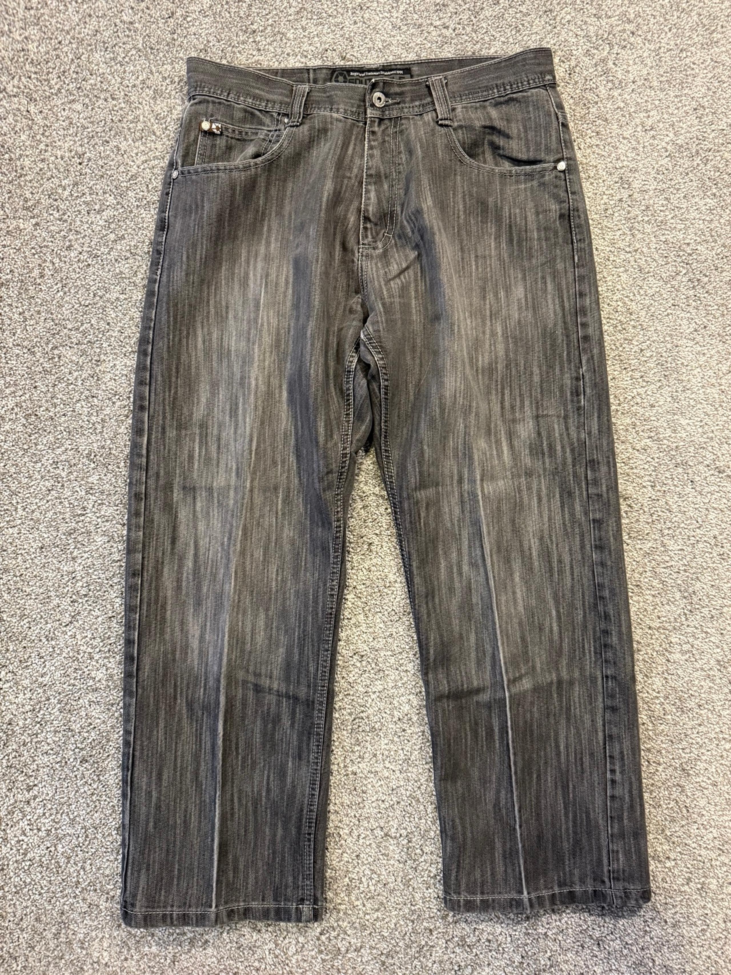 SouthPole Jeans Men 36 Black Baggy Hip Hop Distressed Skate Medium Wash Fade Y2K