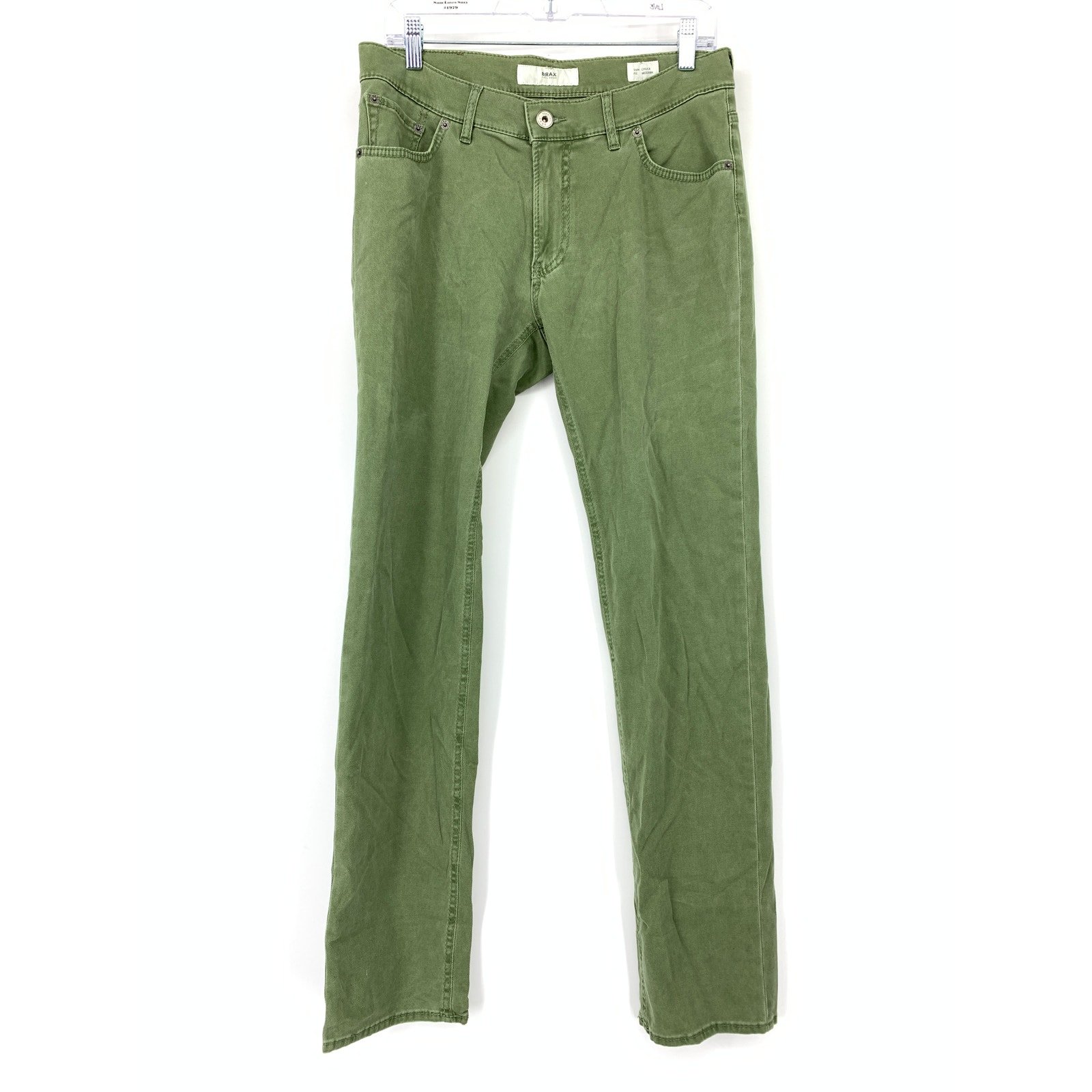 Brax Chuck Pants Modern Fit Straight Leg Green Mens Sz 31 X 32 Five Pocket Style