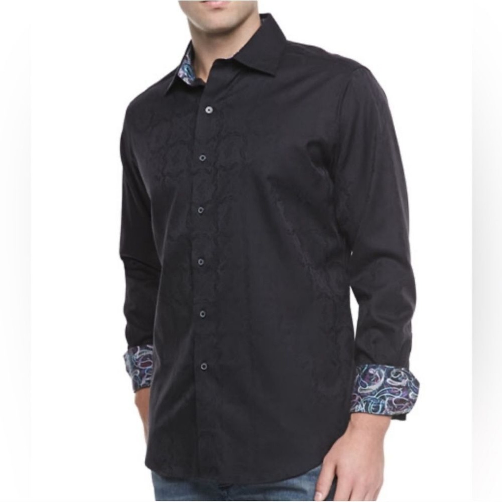 ROBERT GRAHAM Salisbury Damask Woven Shirt Black Mens Size XL
