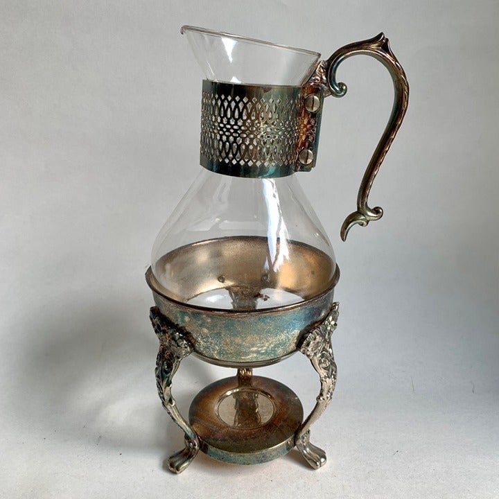 English Silver MFG Group Coffee Carafe Silver Glass Made in USA Missing Lid