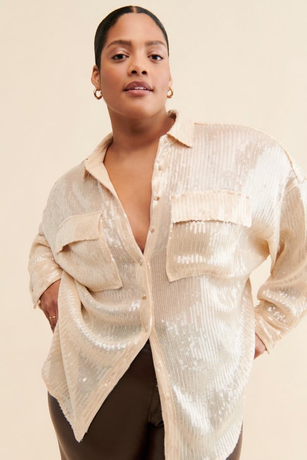 NWT Anthropologie Pearl THE REMIE SEQUIN BUTTON DOWN. Size 1X