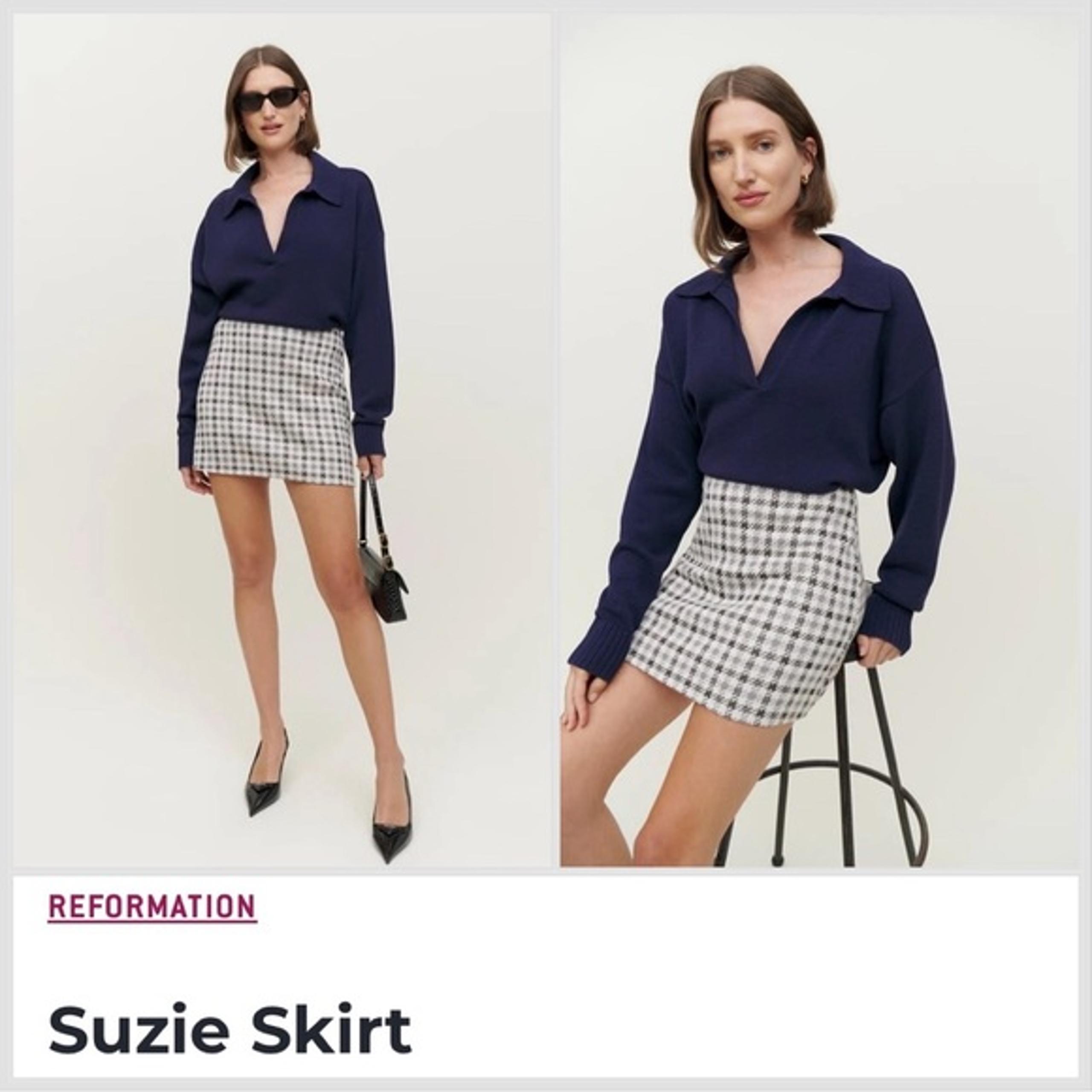 NEW Reformation Suzie Mini skirt grey black check print women’s size 0 XS