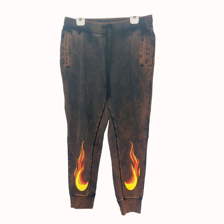 Nike Mens Large Rust Black Washed Flames Jogger Sweat pants DZ3054-010