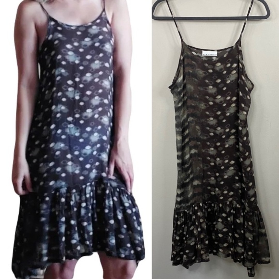 Bryn Walker Wool Blend Lightweight Spaghetti Strap Hi Lo Sheer Patterned Dress M
