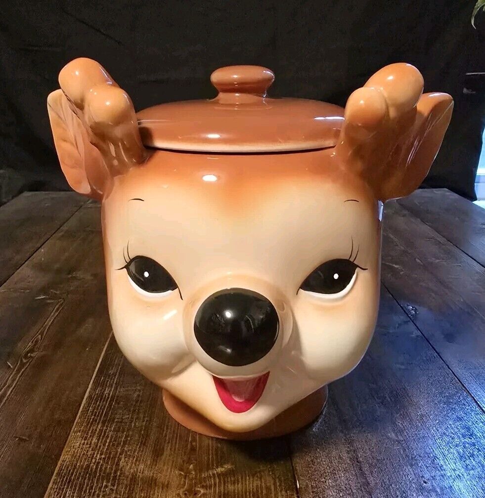 NEW Pottery Barn Cheeky Reindeer Cookie Jar 9 H Sold Out Christmas 2024