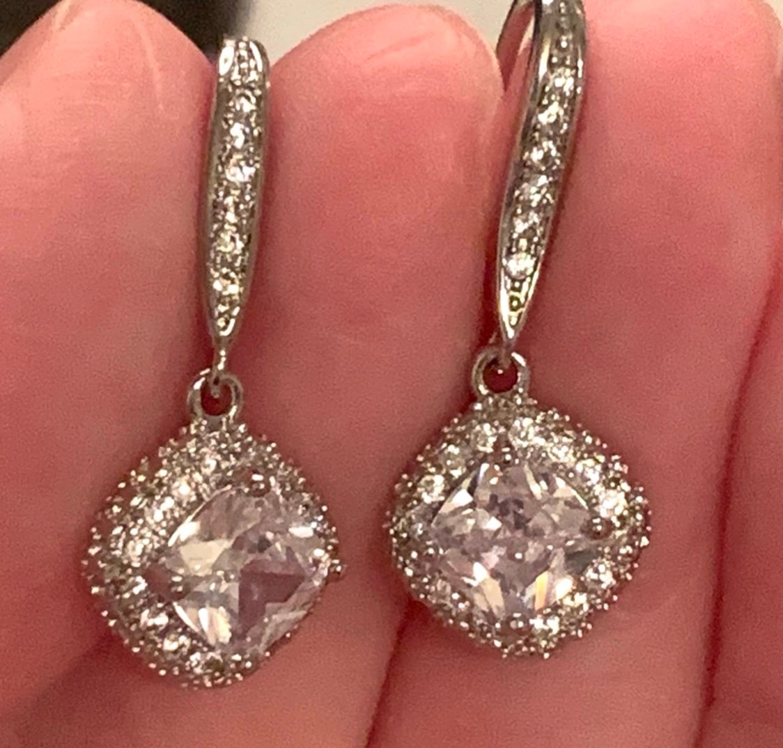 Silver Diamond Drop Earrings