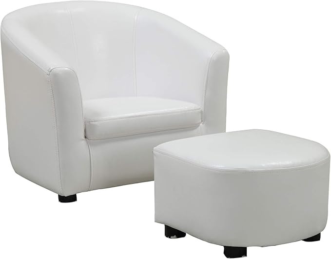 Monarch Specialties Leather-Look Juvenile Chair Ottoman, White, 2Piece Set #1726