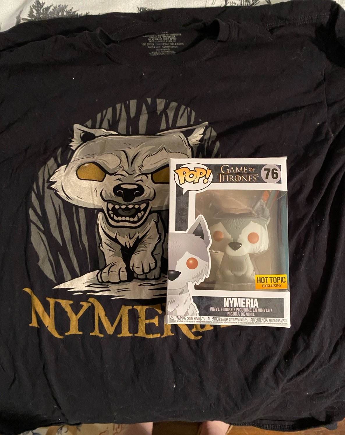 Nymeria hot topic exclusive game of thrones Funko Pop with xl shirt