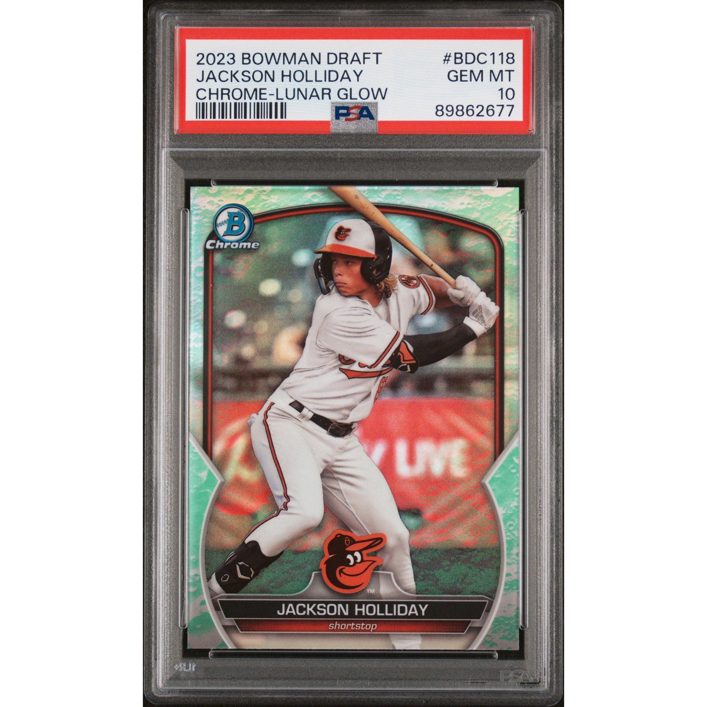 Graded 2023 Topps Bowman Draft Jackson Holliday #BDC118 Chrome Lunar Glow Rooki