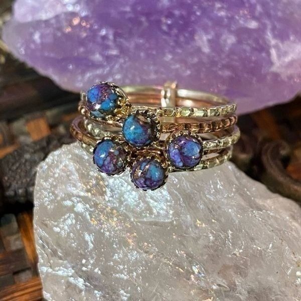 Two-Tone Copper Purple Turquoise Arizona Multi Band Ring Size 9.5