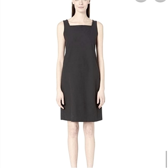 Eileen Fisher Black Square Neck Sleeveless Silk Ponte Knit Dress Minimalist XS