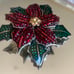 Vintage LC POINSETTIA FLOWER BROOCH Pin Red Enamel Liz Claiborne Holiday Bling