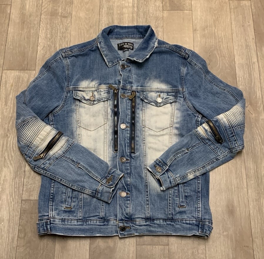 Mens Cote De Nuits Slim Fit Distressed Denim Stonewashed Jean Jacket