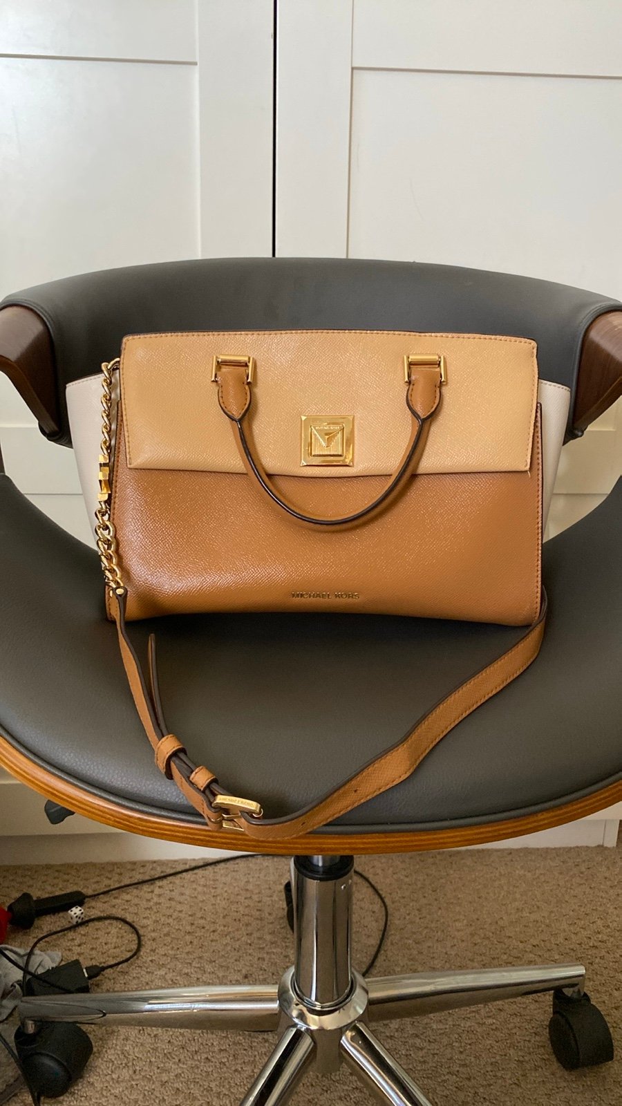 michael michael kors sylvia tricolor crossgrain leather top zip satchel