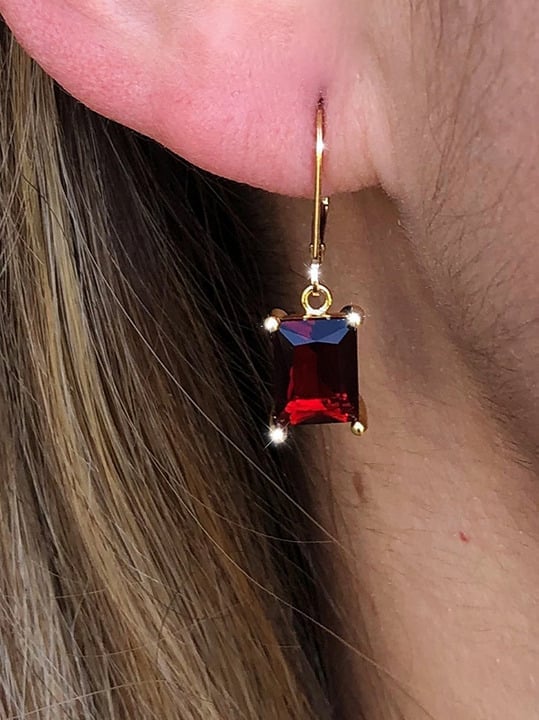 14K Gold Hanging Drop Square 2ct Red Ruby Gemstone Earrings Ladies New Jewelry