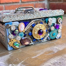 Wooden Trinket Jewelry Box Handcrafted Steampunk OOAK Jewel Embellished Signed