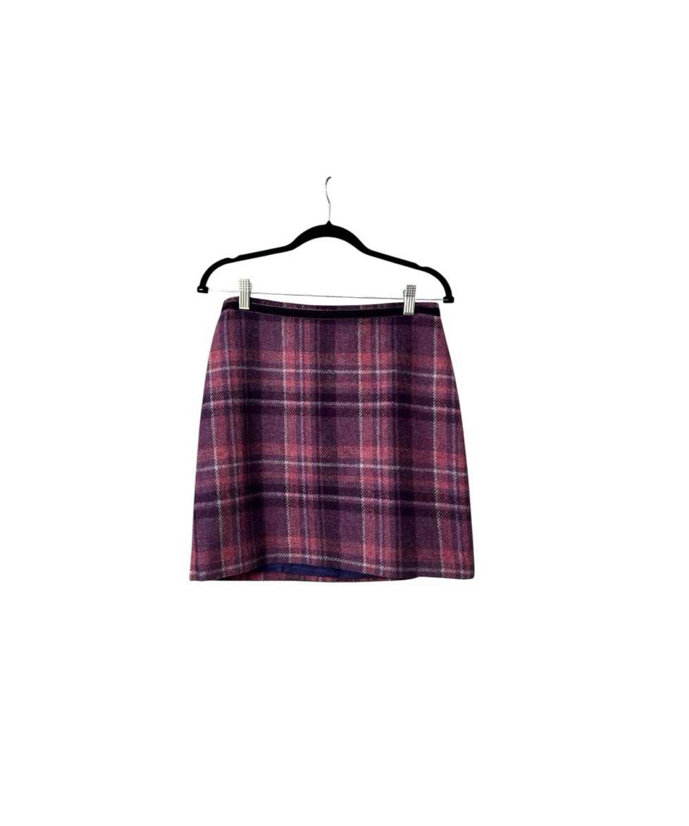 NWT! Purple & Pink Plaid Banana Republic Wool Mini Skirt