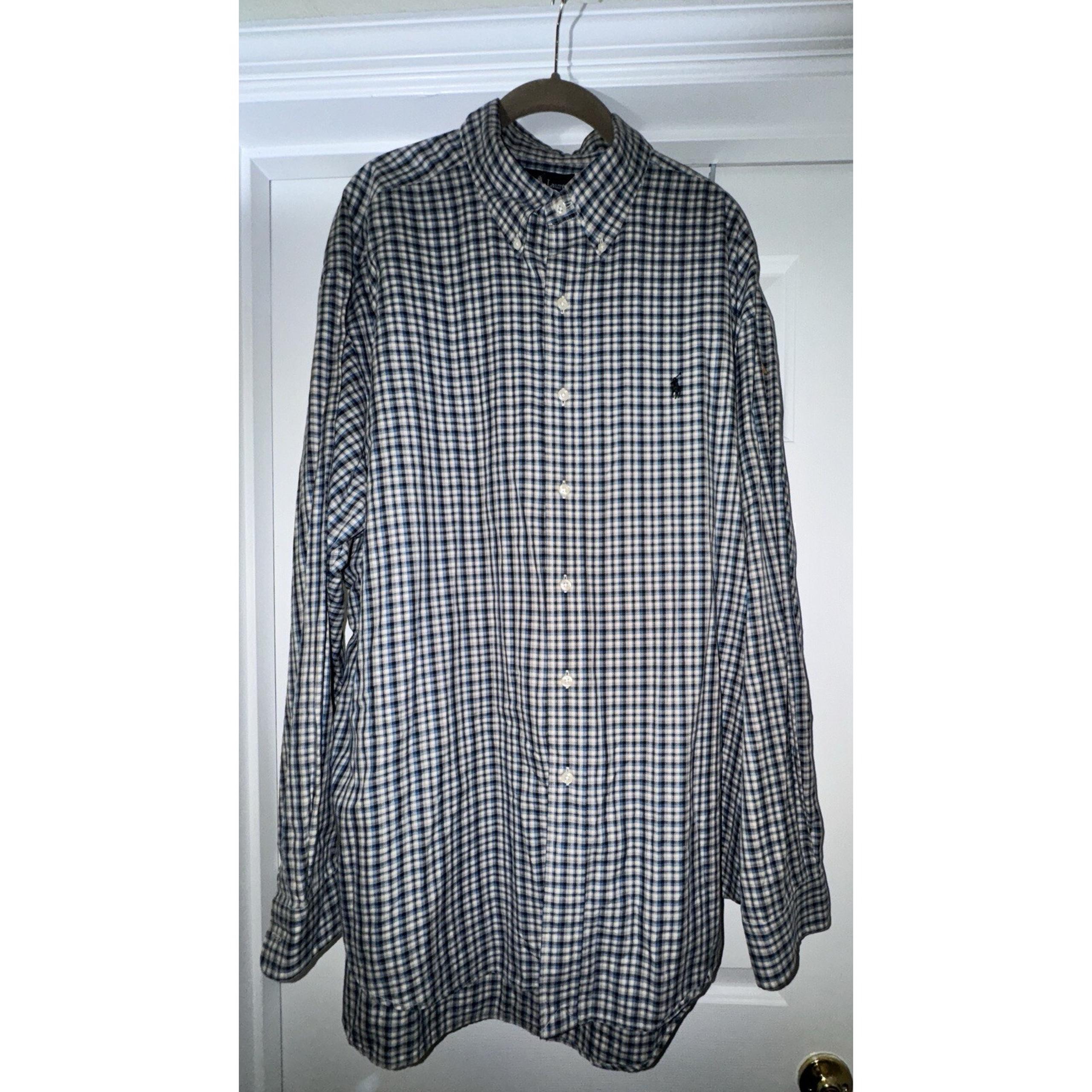 RALPH LAUREN BLAKE LONG SLEEVE COTTON EUC Mens Dress Shirt BLACK BLUE LARGE XL