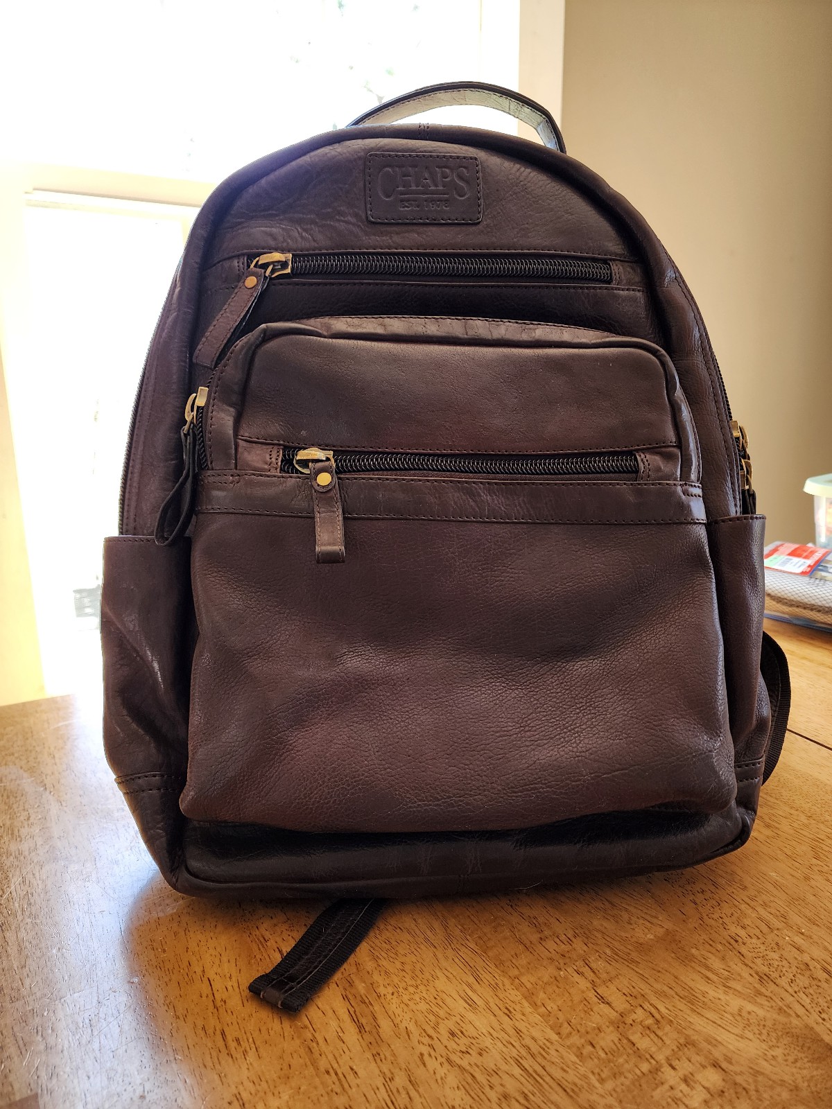 Chaps full-size leather lap top backpack