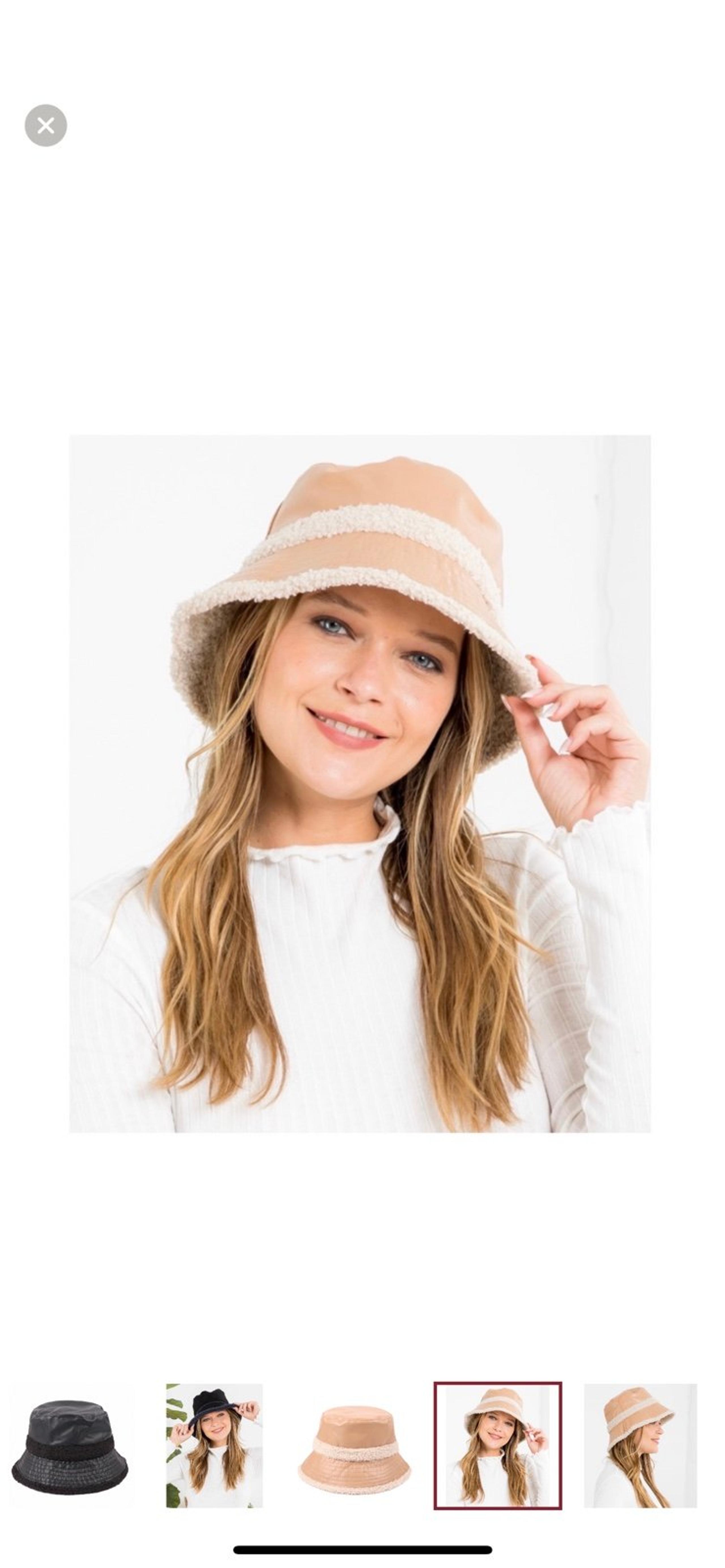 New Trendy Tan Faux Leather Fuzzy Fleece Bucket Hat