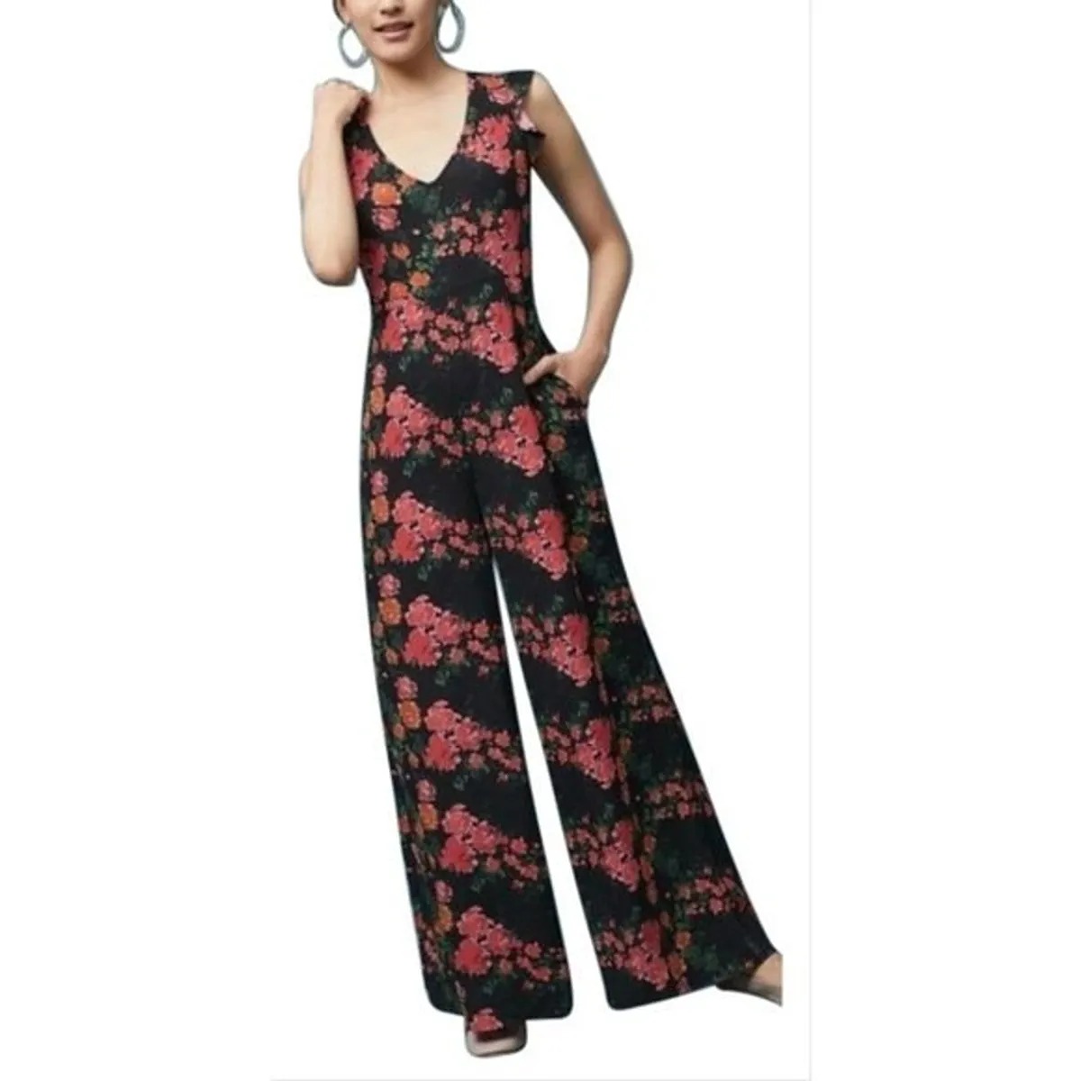 ANTHROPOLGIE Tracy Reese Laurette Floral-Print Jumpsuit LP NWT