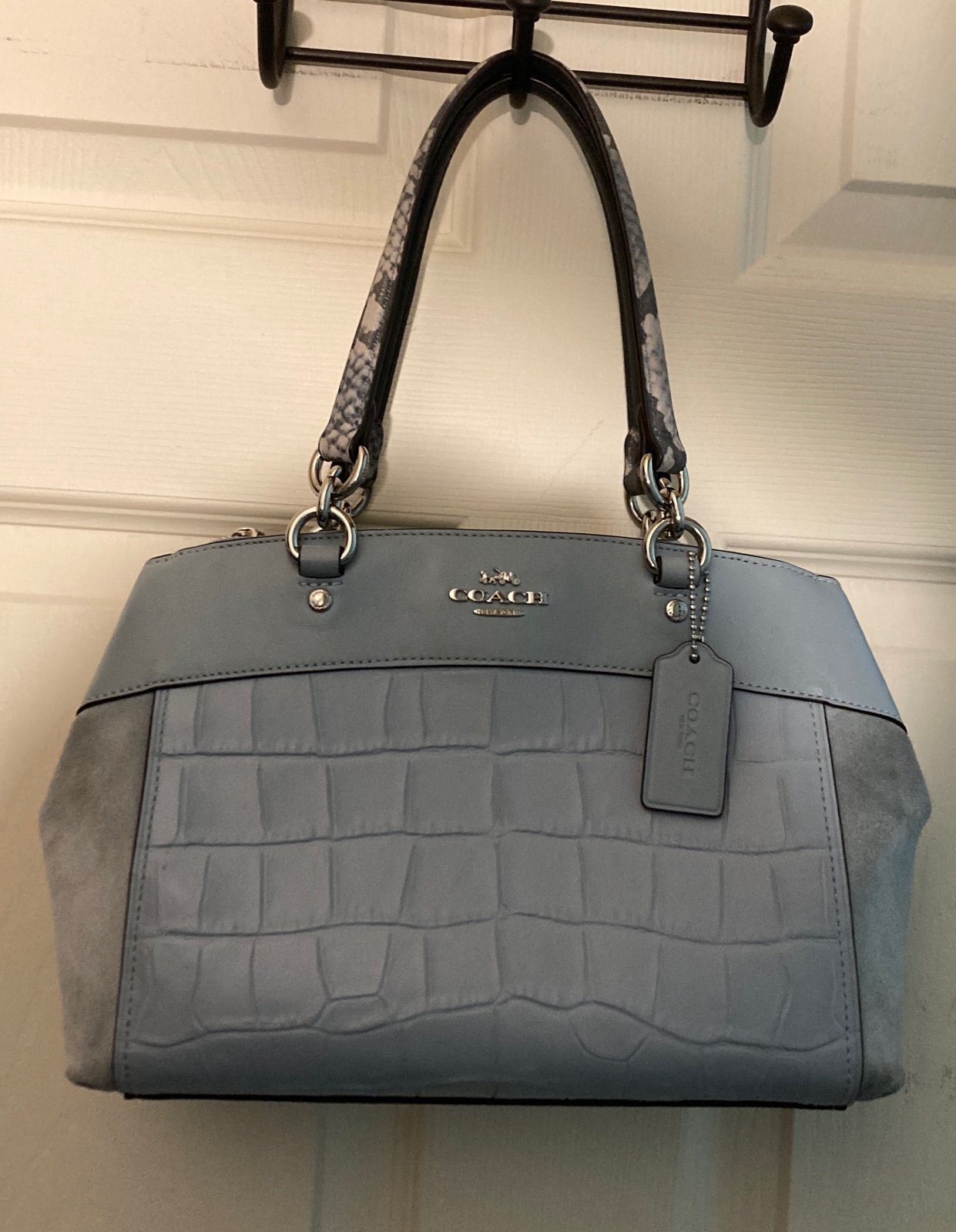 Coach mini Brooke blue croc embossed/suede snake print