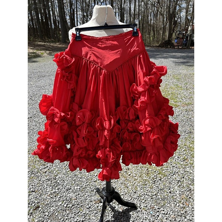 Square Dance Skirt Red Taffeta Ruffled Small Western Rockabilly Cosplay